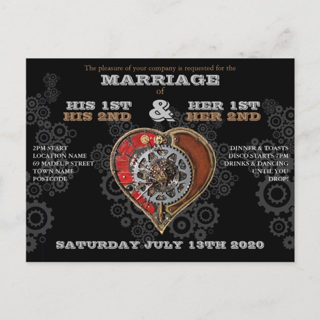 Personalized Wedding Invitation Steampunk Style Postcard (Front)