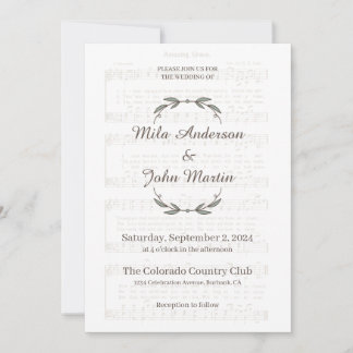 Personalized wedding invitation with musical score