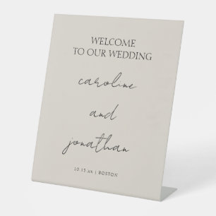Personalized Wedding Ivory Cream Elegant Welcome Pedestal Sign