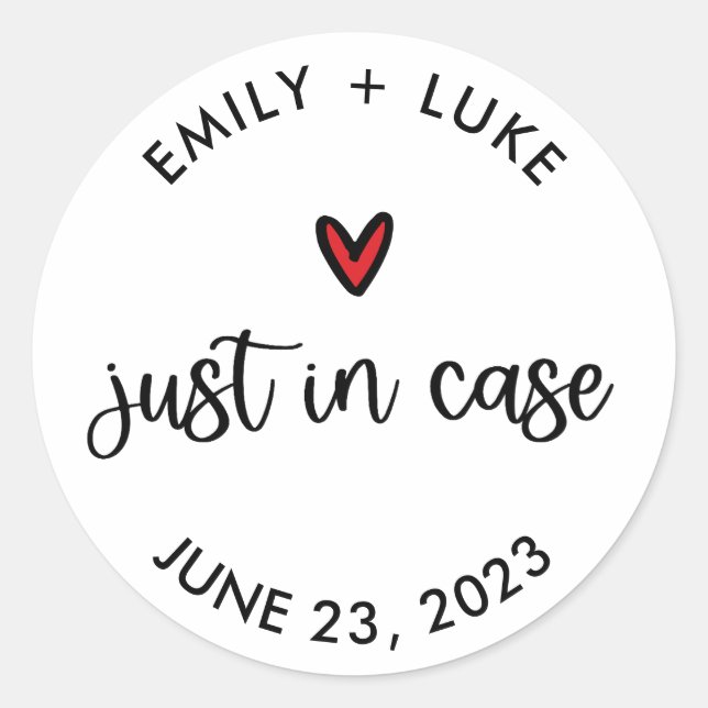 Personalized Wedding Just in Case Recovery Kit  Classic Round Sticker (Front)