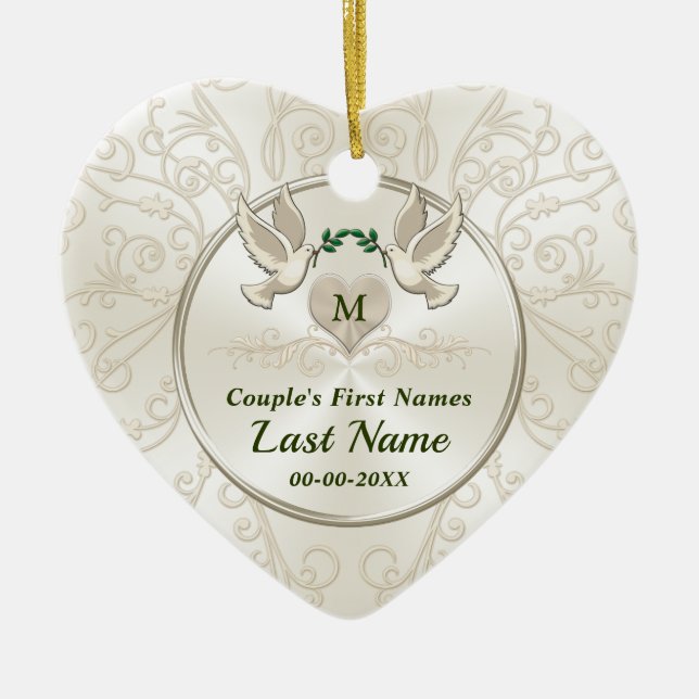 Personalized Wedding, Love Birds Ornament (Front)