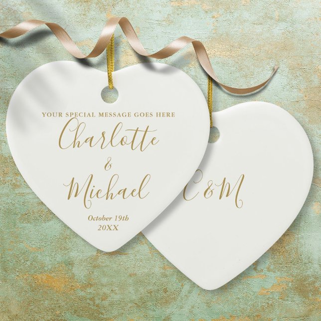 Personalized Wedding Monogram Anniversary Gold Ceramic Ornament (Personalized Wedding Monogram Anniversary Gold Ceramic Ornament)