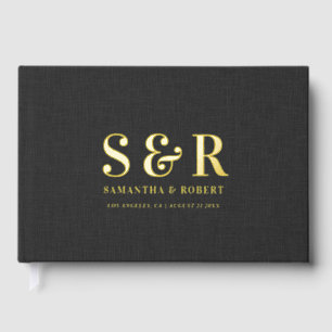 Personalized Wedding Monogram Black Linen Guest Book