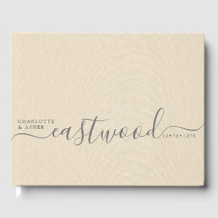 Personalized Wedding Monogram Cream Faux Linen Guest Book