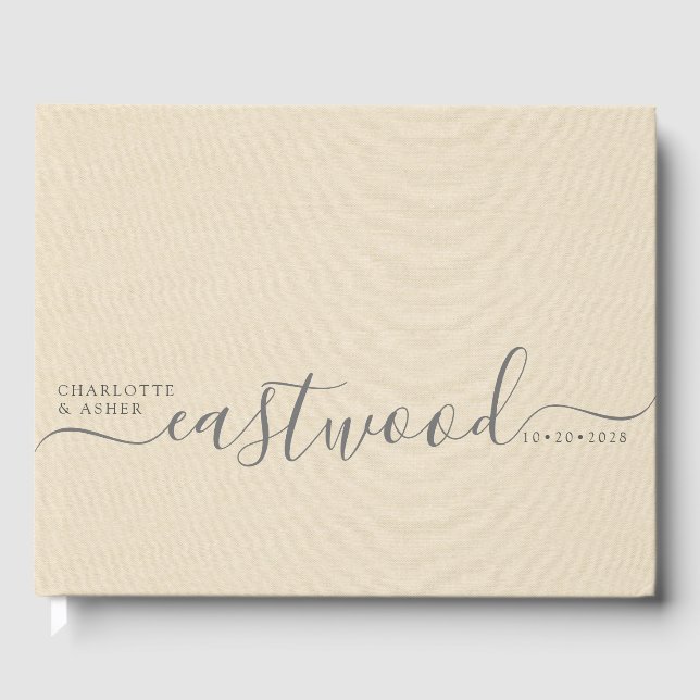 Personalized Wedding Monogram Cream Faux Linen  Guest Book (Front)