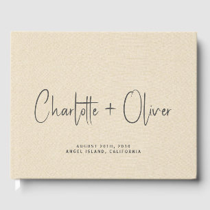 Personalized Wedding Monogram Cream Faux Linen  Guest Book