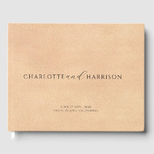 Personalized Wedding Monogram Faux Cream Leather Guest Book