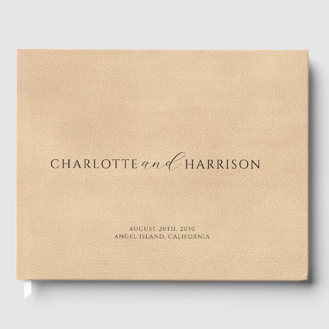 Personalized Wedding Monogram Faux Cream Leather Guest Book (Front)