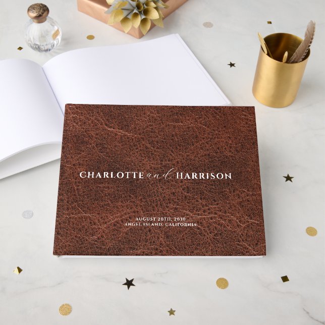 Personalized Wedding Monogram Faux Leather  Guest Book (Front Open)