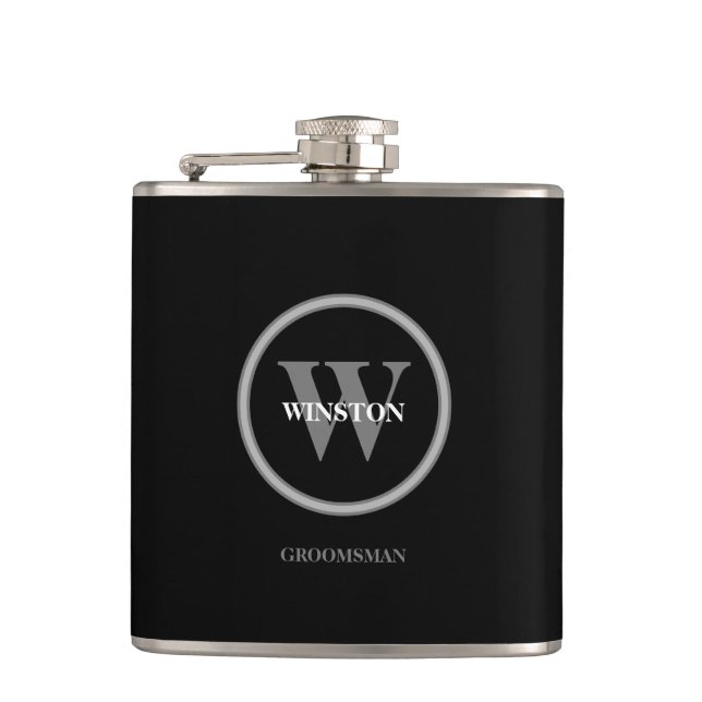Personalized Wedding Monogram Groomsmen Hip Flask (Front)