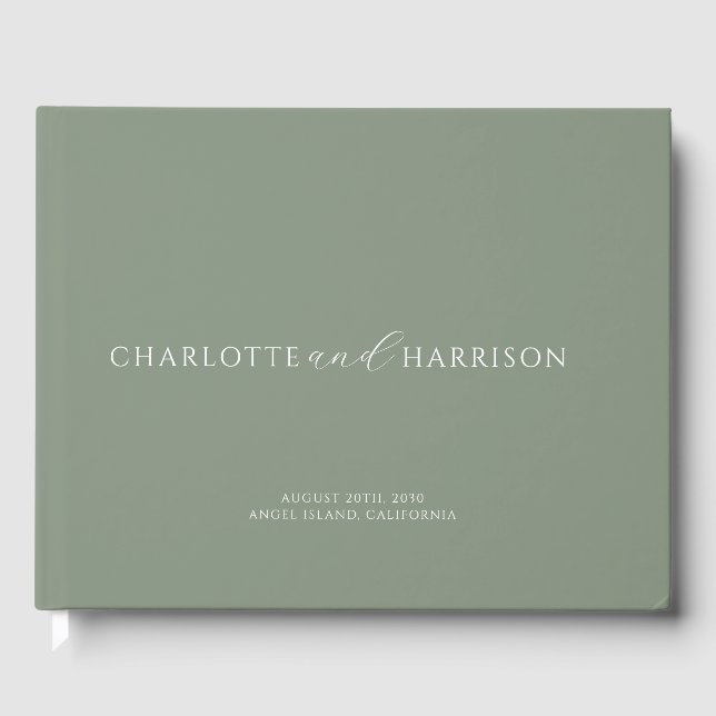 Personalized Wedding Monogram Sage Guest Book (Front)