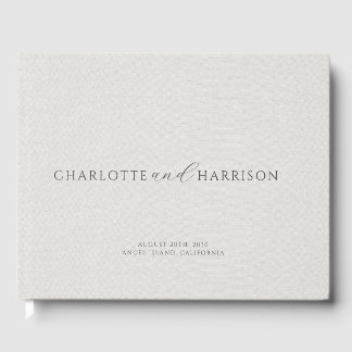 Personalized Wedding Monogram White Faux Linen Guest Book