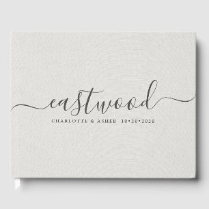 Personalized Wedding Monogram White Faux Linen Guest Book