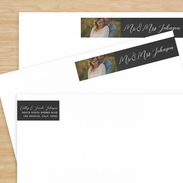 Personalized Wedding Mr. and Mrs. Newlyweds Photo Wrap Around Label (Creator Uploaded)