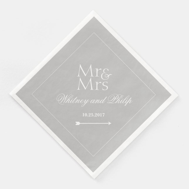 Personalized Wedding Mr Mrs Silver Napkin (Corner)
