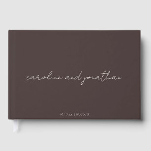 Personalized Wedding Name Ivory Brown Elegant Guest Book