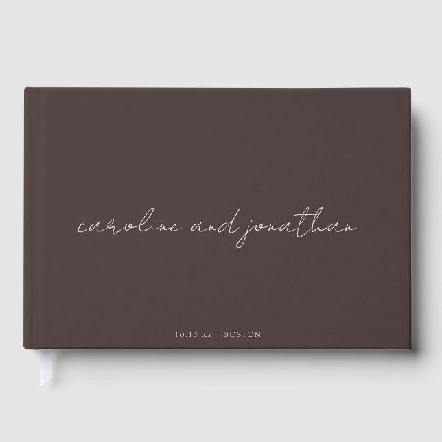 Personalized Wedding Name Ivory Brown Elegant Guest Book (Front)