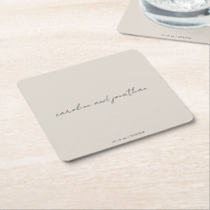 Personalized Wedding Name Ivory Cream Elegant Square Paper Coaster