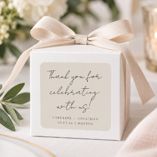 Personalized Wedding Name Ivory Cream Thank You Square Sticker
