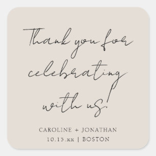 Personalized Wedding Name Ivory Cream Thank You Square Sticker