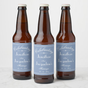 Personalized Wedding Names Chic Dusty Blue  Beer Bottle Label