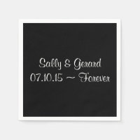 Personalized Wedding Napkin Black Back White Text