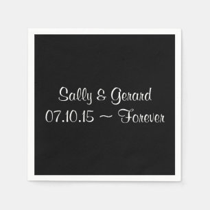 Personalized Wedding Napkin Black Back White Text