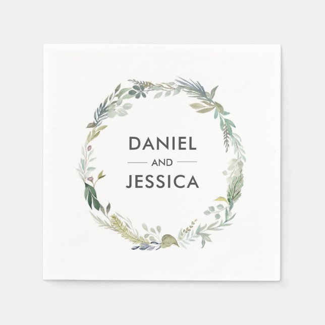 Personalized Wedding Napkin | green foliage (Front)