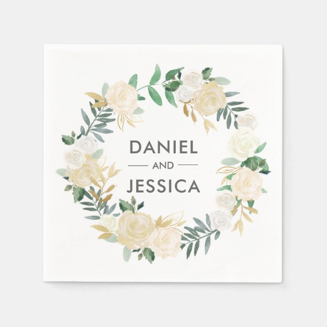 Personalized Wedding Napkin | White flowers (Front)