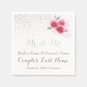 Personalized Wedding Napkins BULK or 1 Set, Rose 