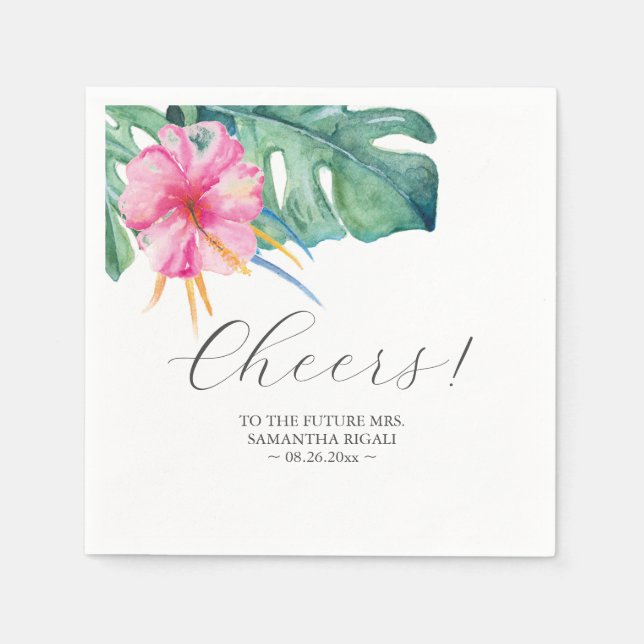 Personalized Wedding Napkins Pink Flowers (Front)
