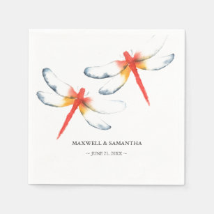 Personalized Wedding Napkins Red Dragonfly