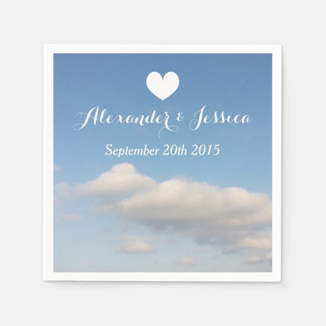 Personalized wedding napkins | white clouds sky (Front)