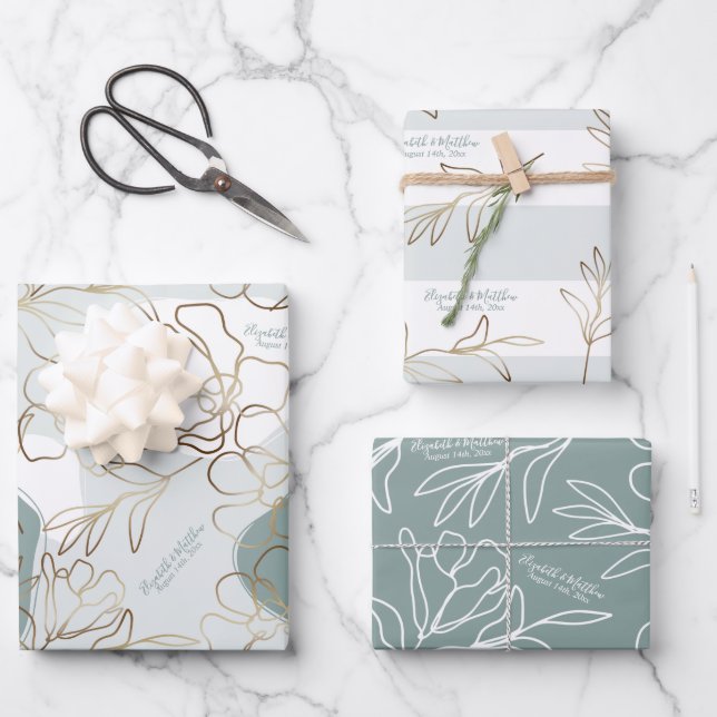 Personalized Wedding Natural Green Abstract Floral Wrapping Paper Sheet (Front)