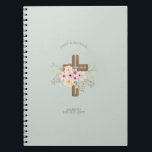 Personalized Wedding or Anniversary Floral Cross Notebook<br><div class="desc">Pretty floral cross item with three text fields to add names, date, occasions as required. ____________________________________________________________________________ 1. This item can be used for wedding, vow renewal, anniversary, engagement. ____________________________________________________________________________ 2. For assistance editing, matching items (see attached collection) custom design FOLLOW this store and CONTACT Designer LeahG via the tabs below....</div>