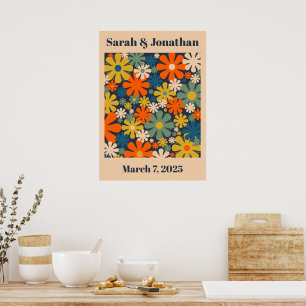 Personalized Wedding or Anniversary Retro Floral Poster