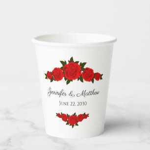 Personalized Wedding Paper Cups with Red Roses
