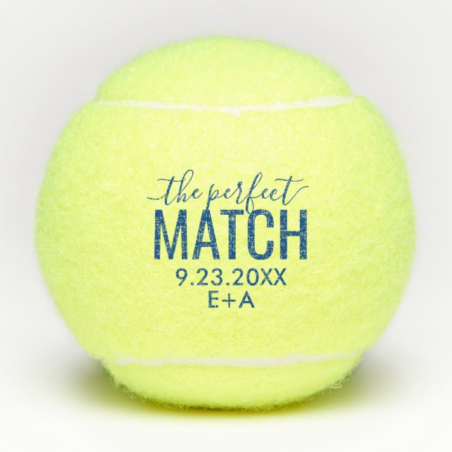 Personalized Wedding Perfect Match Blue Tennis Balls (Front)