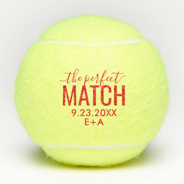 Personalized Wedding Perfect Match Red Tennis Balls (Front)