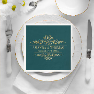 Personalized Wedding Petrol Green Elegant Napkin