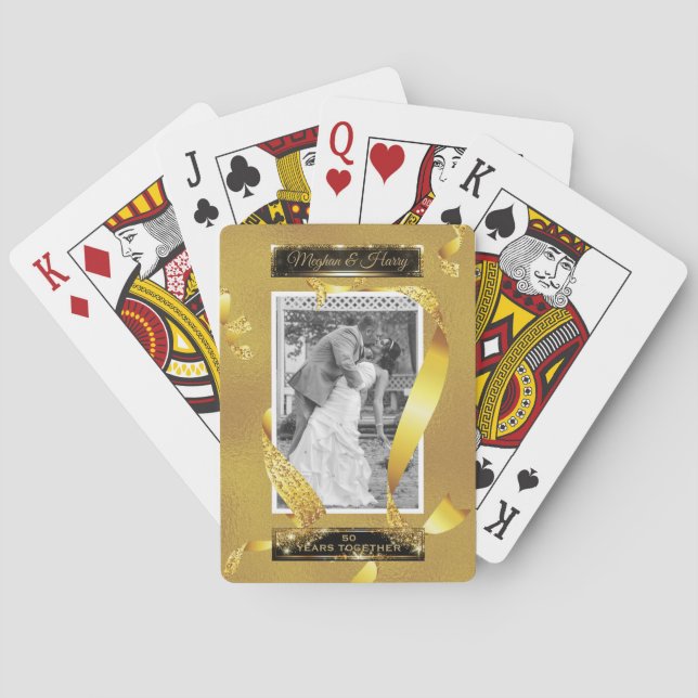 Personalized Wedding Photo 50th Golden Anniversary Playing Cards (Back)