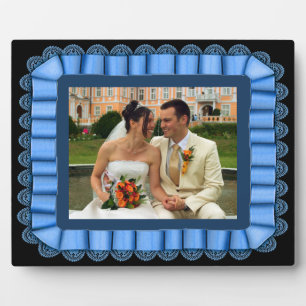 Personalized Wedding Photo Blue Lace Ribbon Frame