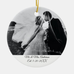 Personalized Wedding Photo Christmas Ceramic Ornament