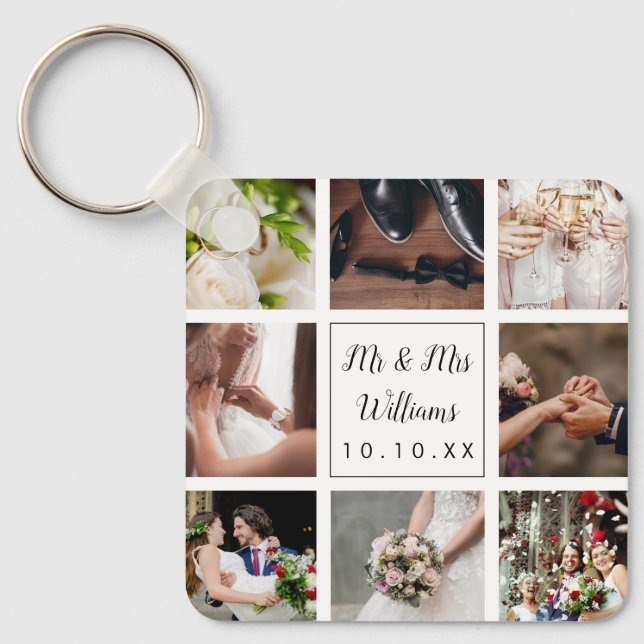 Personalized Wedding Photo Collage Keychain (Front)
