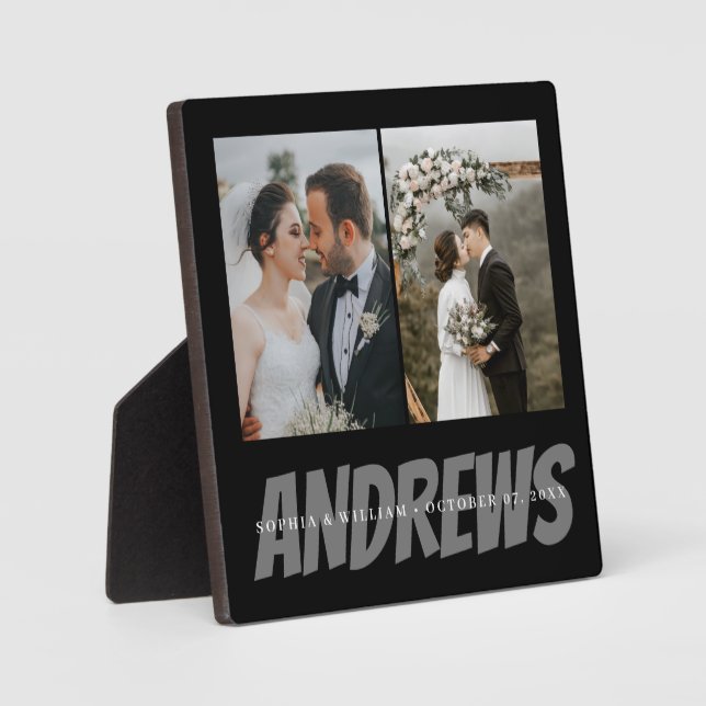 Personalized Wedding Photo Collage Plaque  Elegant (Front)