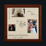 Personalized Wedding Photo Collage w/ CustomText Gift Box<br><div class="desc">Keep the memories of your special day close with this photo collage featuring room for 3 of your favourite wedding photos,  personalized with your names!  A soft tan background looks great with many different decors.  Makes a unique gift that will truly be treasured.</div>