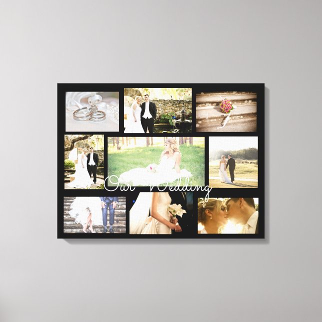 Personalized Wedding Photo Collage Wall Art Black (Front)