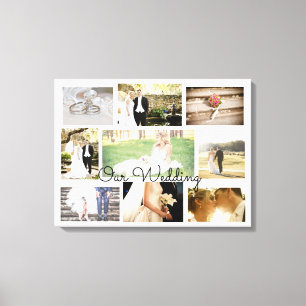 Personalized Wedding Photo Collage Wall Art White