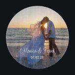 Personalized Wedding Photo Cutting Board<br><div class="desc">A round cutting board with your wedding photo and text with your anniversary date.
Add your own text to create a personalized touch. 
You can customize the font style,  size and colour as needed to match your photo.</div>