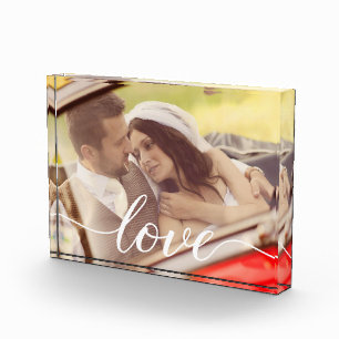 Personalized Wedding Photo Elegant Love Script Block